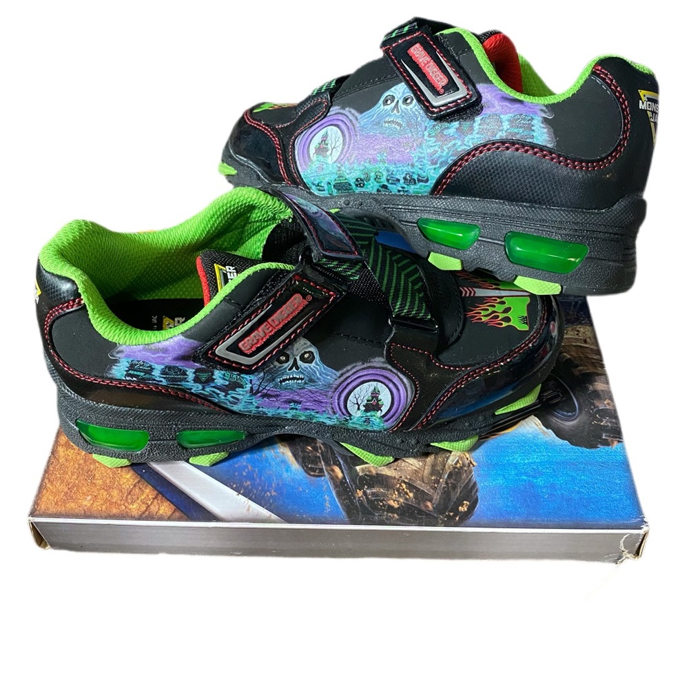 Monster Jam Black Sneakers with Green Accents
